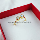 Natural Rainbow Moonstone Ring, Adjustable Ring, Blue Moonstone Ring, 14K Gold Plated Ring, Bohemian Ring